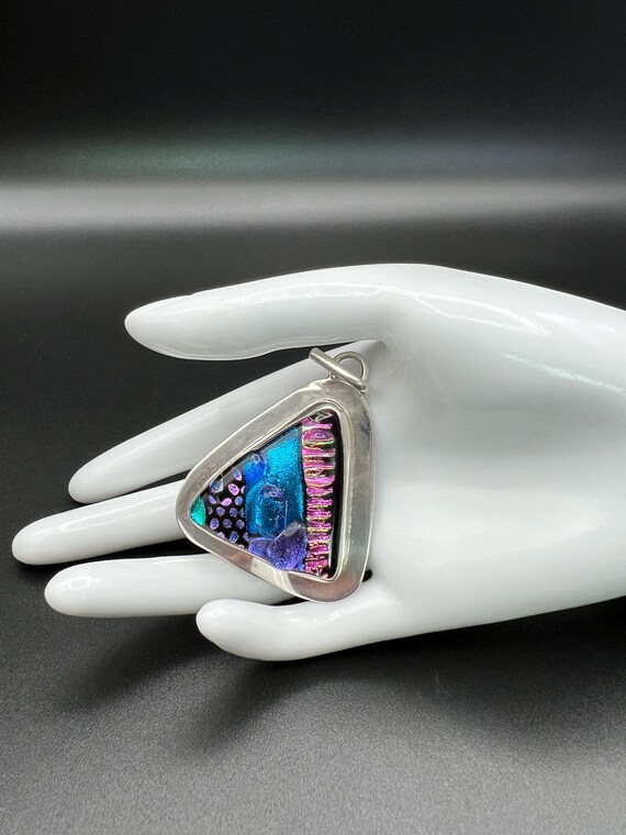 Sterling Silver Triangle Pendent with Dichroic Fo… - image 4