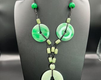 Vintage Jadeite Jade Necklace on Black Cord