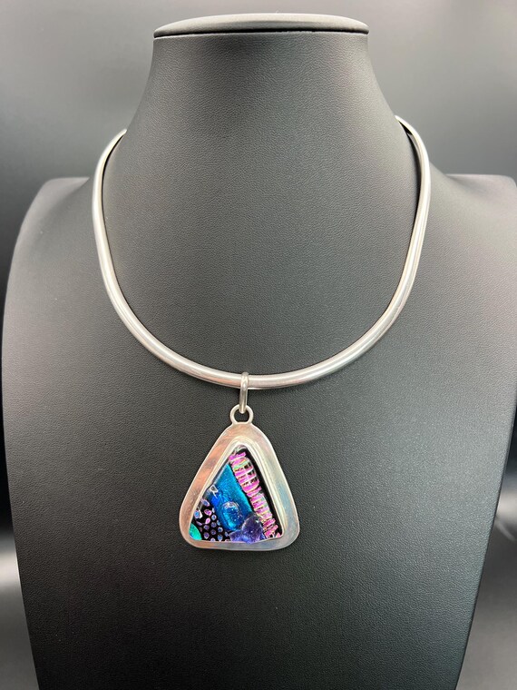 Sterling Silver Triangle Pendent with Dichroic Fo… - image 2
