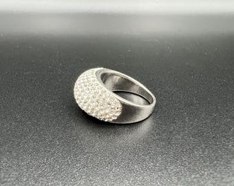 Vintage Sparkling Sterling Silver and Rhinestone Dome Cocktail Ring