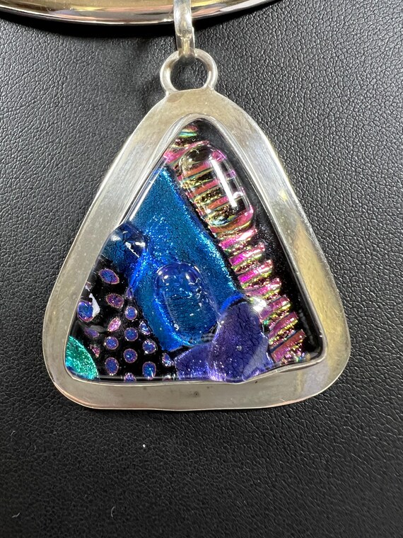 Sterling Silver Triangle Pendent with Dichroic Fo… - image 3