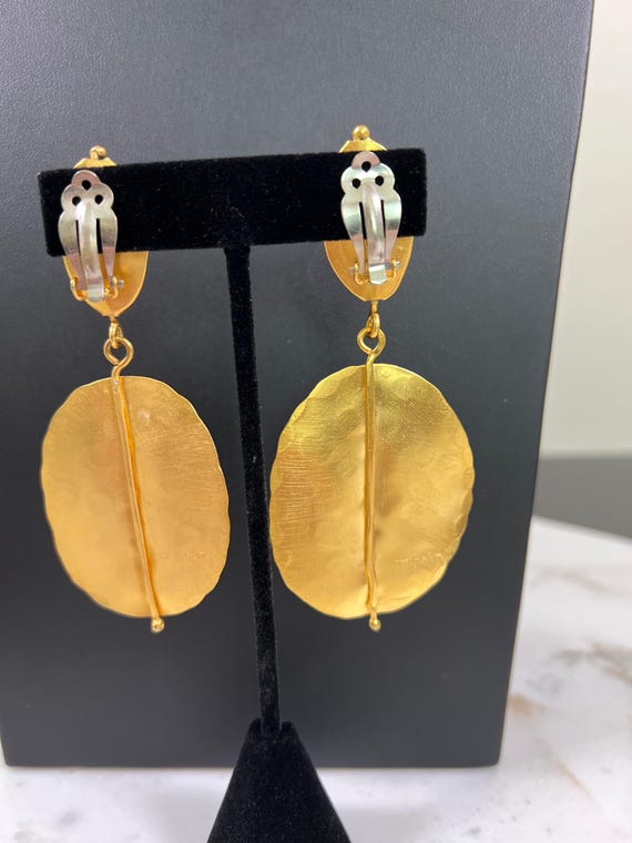 Roz Balkin Signed Leaf Dangle Statement Earrings - image 2