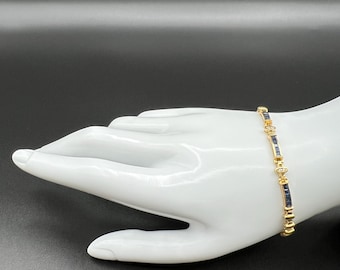 Vintage 18kt Gold Bracelet: Blue Topaz & Diamond Accents