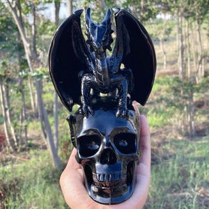 TOP 7.2 "Natürlicher Obsidian Fliegendrachenschädel Quarzkristallschädel, Kristalldrache, Handgemachter Schädel, Kristallgeschenke, Kristallheilungskristallgeschenke