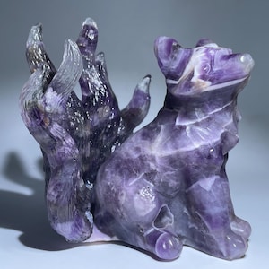 6.6&quot;Natural Dreamy amethyst fox quartz crystal skull,Crystal fox,Hand made skull,Crystal gifts,crystal healing crystal gifts 1x