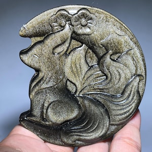 Gold Obsidian Fox Skull: Hand Carved Crystal Healing Gift