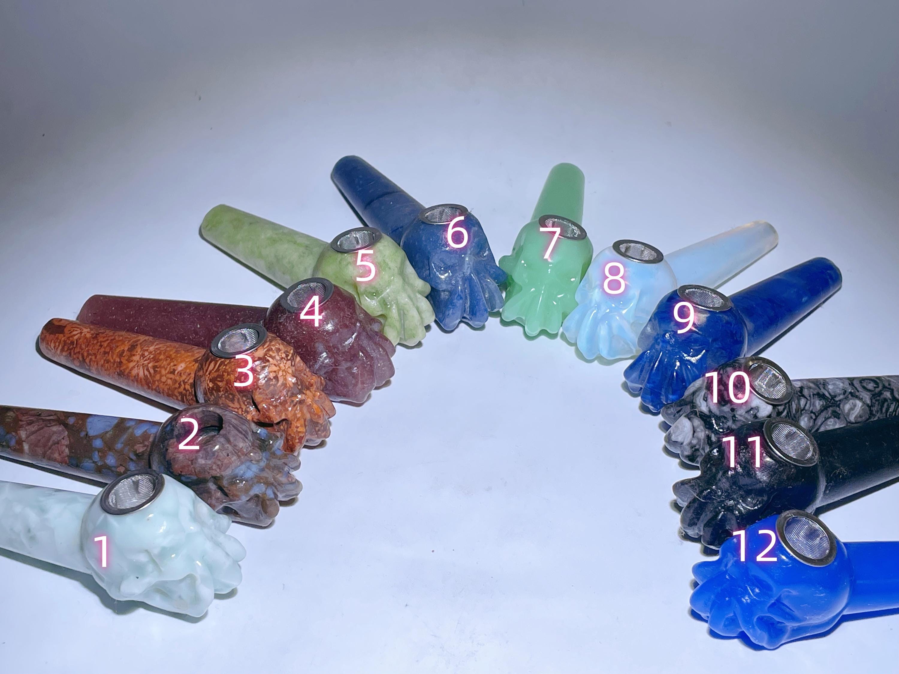 Cachimbos de cristal de quartzo natural com pedras preciosas, cachimbos de cristal de quartzo com caveira para fumar tabaco, presentes de cristal, presentes de cristal de cura 1x