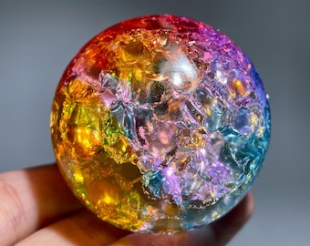 Sphère Aura Crackle en verre : boule de cristal arc-en-ciel (50 mm)
