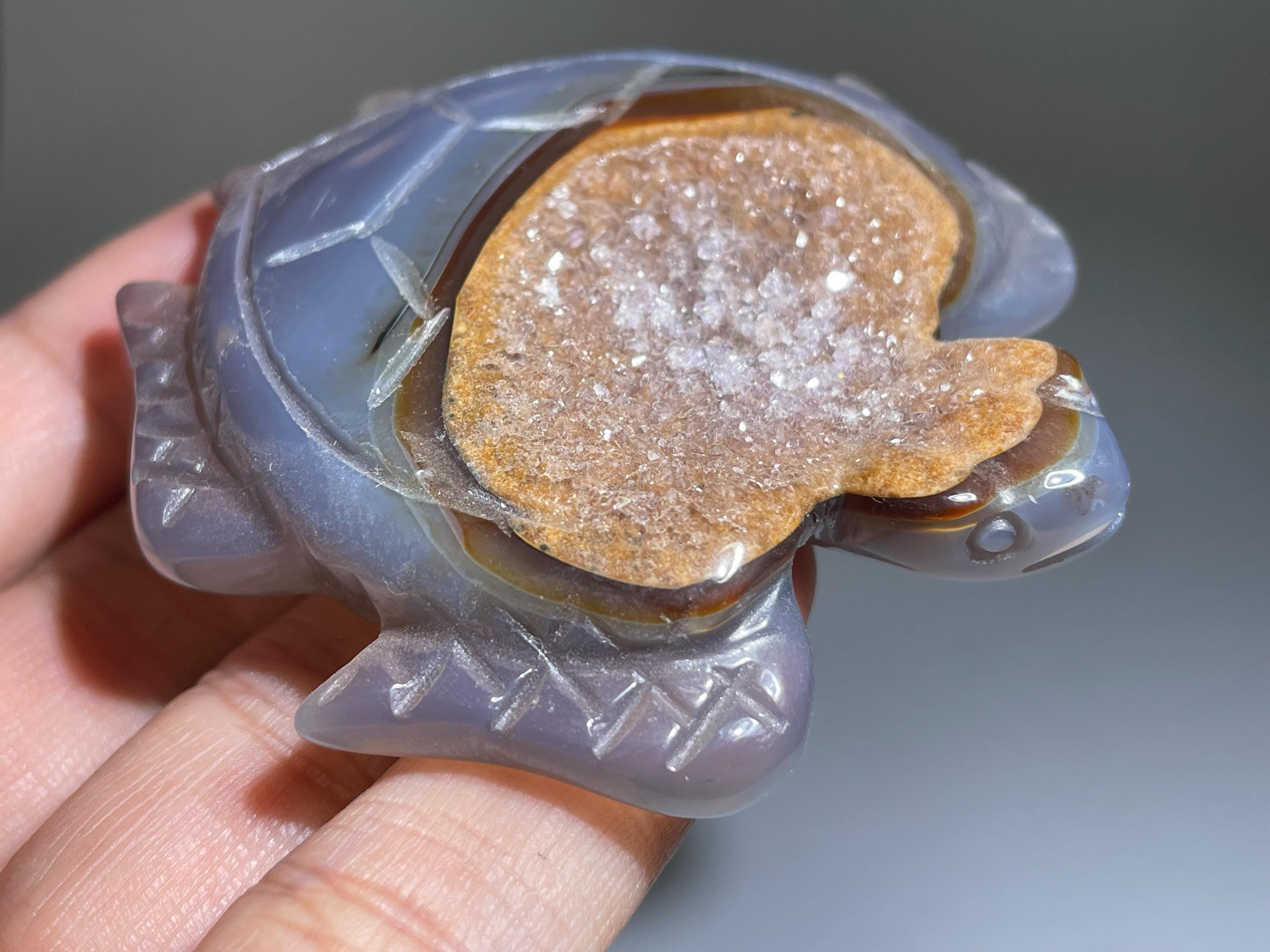 瑪瑙ジオードクォーツクリスタル亀の頭蓋骨：手作りウミガメ（2.3