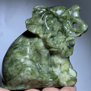 3 &quot;Grün Jade Elefantenschädel: Handgeschnitztes Kristallgeschenk