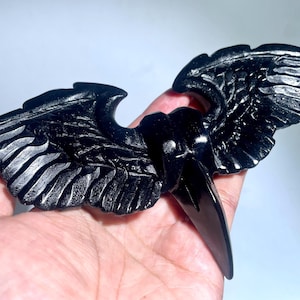 7,4&#39;&#39;+ natuurlijke obsidiaan kraai vleugel schedel, kwartskristal, handgesneden, kristallen vogelkop schedel, woondecoratie kristal geschenken willekeurige 1 st
