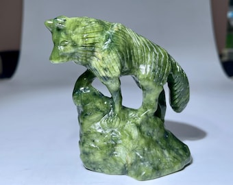 3" Natural green jade quartz crystal wolf skull,Crystal wolf,Hand made skull,Crystal gifts,crystal healing crystal gifts 1x