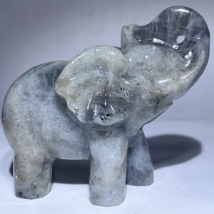 Labradorite Elephant Quartz Crystal Skull: Handmade Healing Stone, 4&quot;