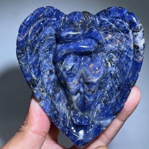 Sodalite Angel Skull: Hand Carved Crystal Elf, Healing Gift (3.9&quot;)
