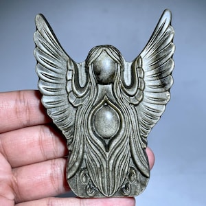 Handmade Gold Obsidian Angel Skull: Crystal Healing Gift