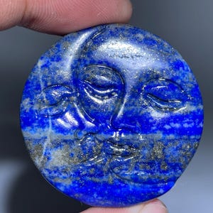 Lapis Lazuli Quartz Crystal Sun & Moon: Hand Carved Skull, 1.7&#39;&#39;