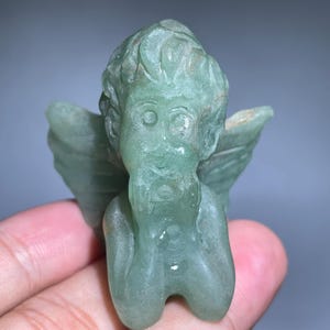 Aventurine Angel Skull: Hand Carved Crystal Healing Gift (1.7&quot; 45-50g+)