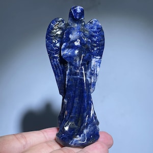 4"Natural sodalite quartz crystal angel skull,Crystal elf skull,Hand made skull,Crystal gifts,crystal healing crystal gifts 1x