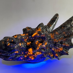 Yooperlite Dragon Skull: Hand-Carved Crystal Healing Gift (5.3&quot;)