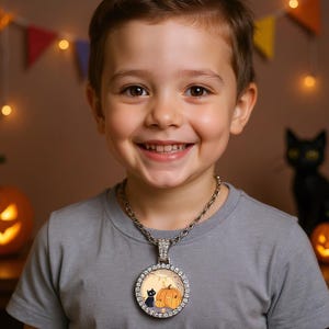 Halloween Black Cat Pumpkin Necklace: Customizable Engraved Pendant