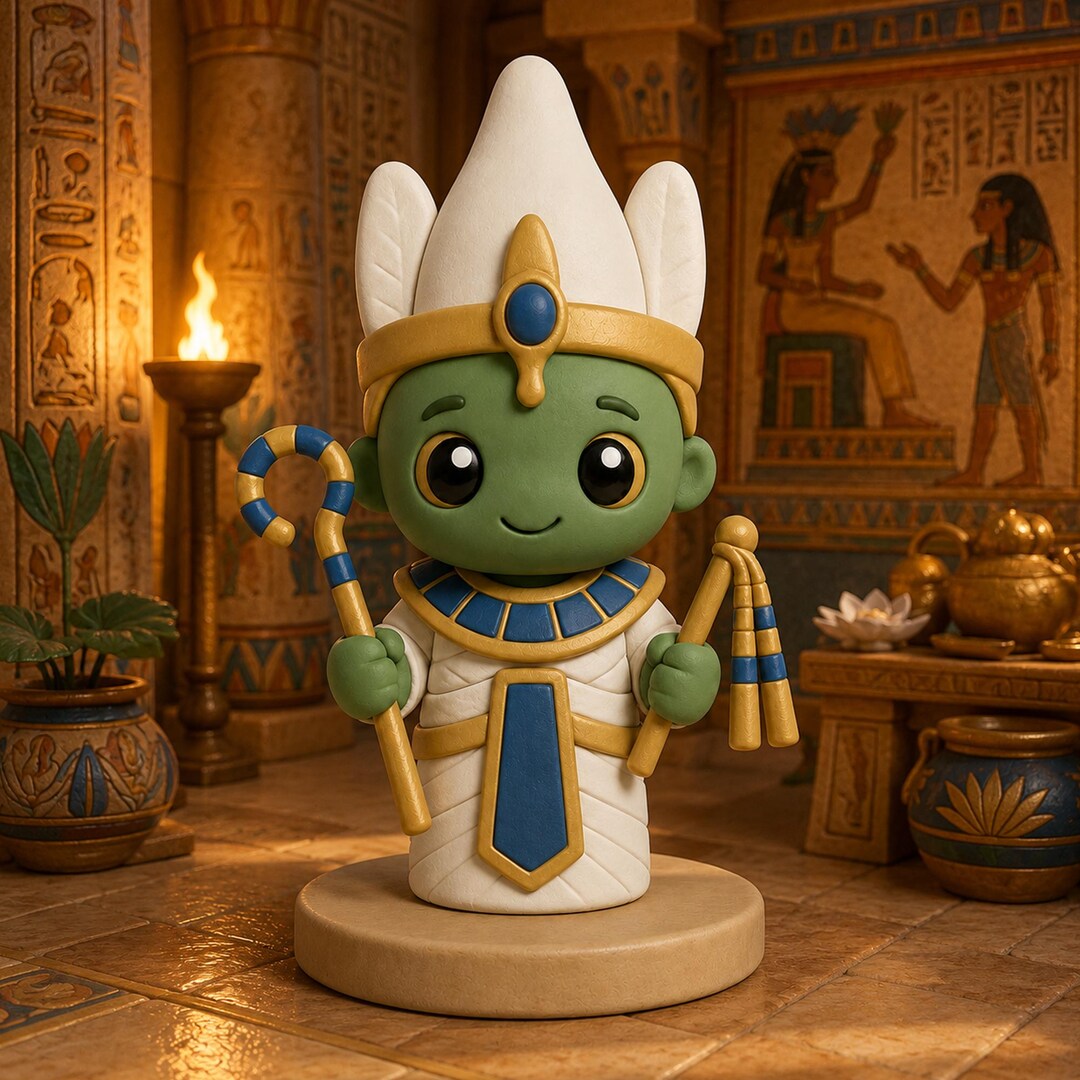 Osiris Inspired Chibi Clay Figurine, Ancient Egyptian God Mini Statue ...