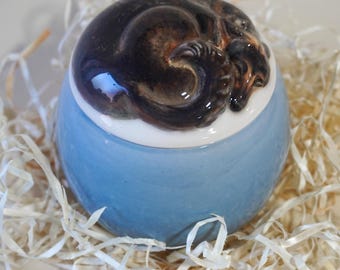 Blue small dog urn for ashes, ceramic dog urn, personalized dog urn, puppy urn, pottery pet urns, dog memorial dog loss gift