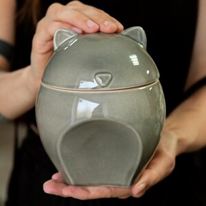 Grey urn for cat ashes ceramic cat urn small pet urns for ashes gray cat shaped cremation pot handmade memorial cat loss gift