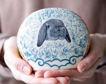 Custom urn for bunny ashes, memorial rabbit urn, hand painted cremation ceramic pet urns for ashes, bunny loss gift