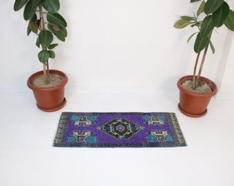1x4 Purple Door Mat,Handmade,Vintage,Neutral Wool Rug,Turkish Kilim Rug,Home Decor,Bohemian Decor,Oriental,Oushak,Traditional,Anatolian Rug