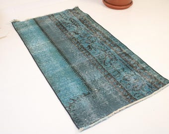 Handmade Turkish Wool Door Mat: Vintage Oushak Rug 2x4