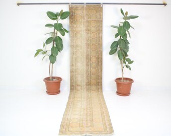 2x11 Beige Runner,2x11 Patchwork Runner,Handmade,Vintage,Neutral Wool,Turkish Runner Rug,Home Decor,Bohemian Rug,Oriental,Oushak,2.2x11.0 Ft