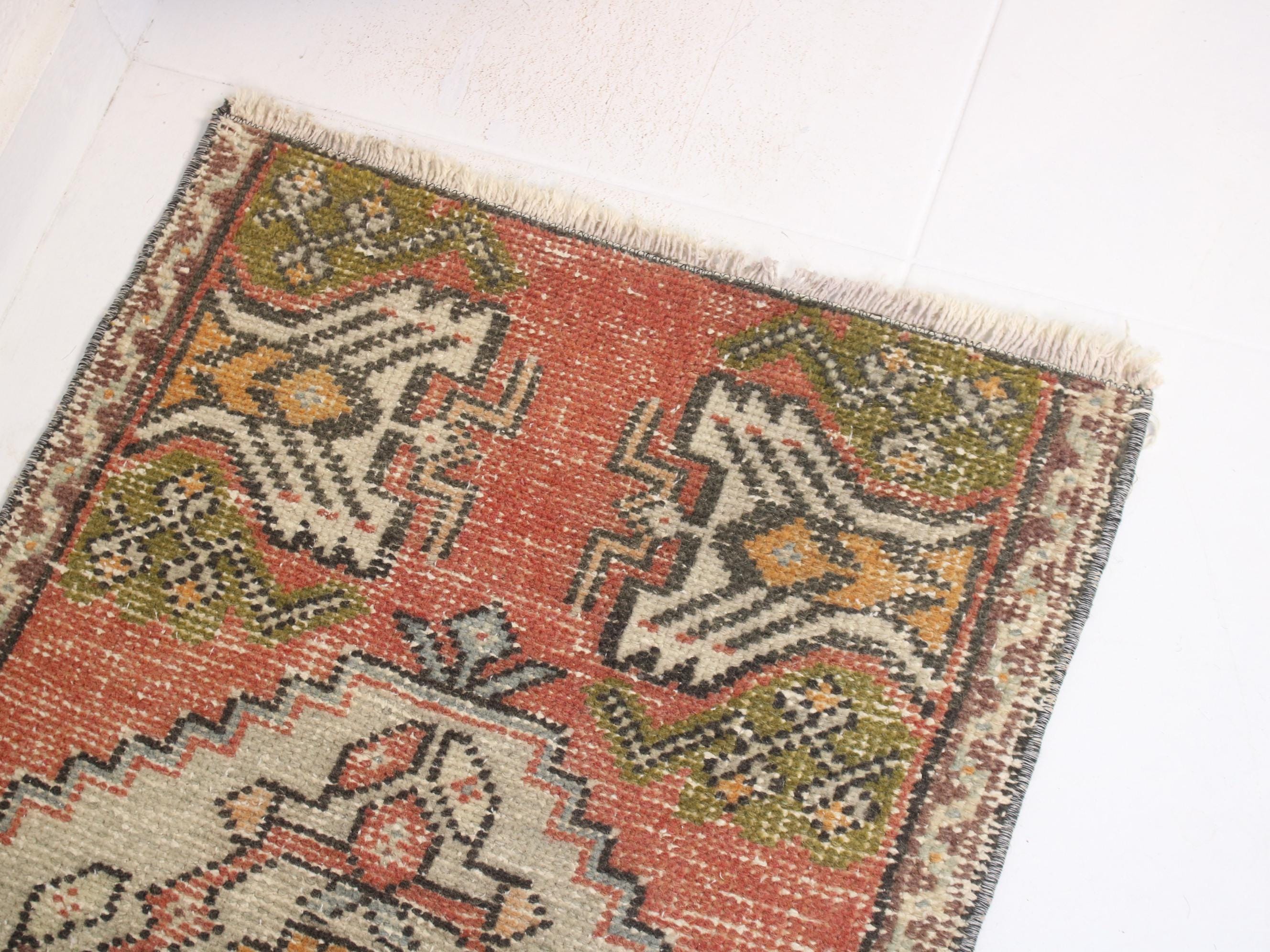 2x3 Vintage Red Rug, Door Mat, Handmade Turkish Rug, Washable