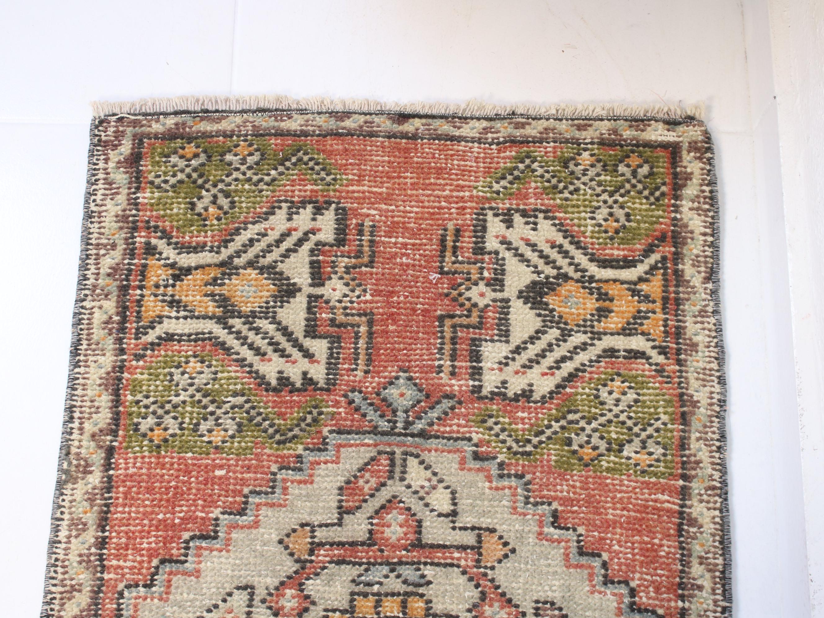 2x3 Vintage Red Rug, Door Mat, Handmade Turkish Rug, Washable