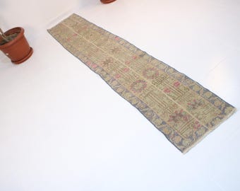 1x8 Patchwork Runner,Handmade,Vintage,Neutral Wool Rug,Turkish Runner Rug,Home Decor,Bohemian Decor,Oriental,Oushak,Traditional,1.4x8.3 Ft