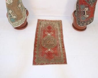 2x3 Red Door Mat,Handmade,Vintage,Neutral Wool Rug,Turkish Door Mat,Home Decor,Bohemian Decor,Oriental,Oushak,Authentic,1.6x3.2 Ft Small Rug