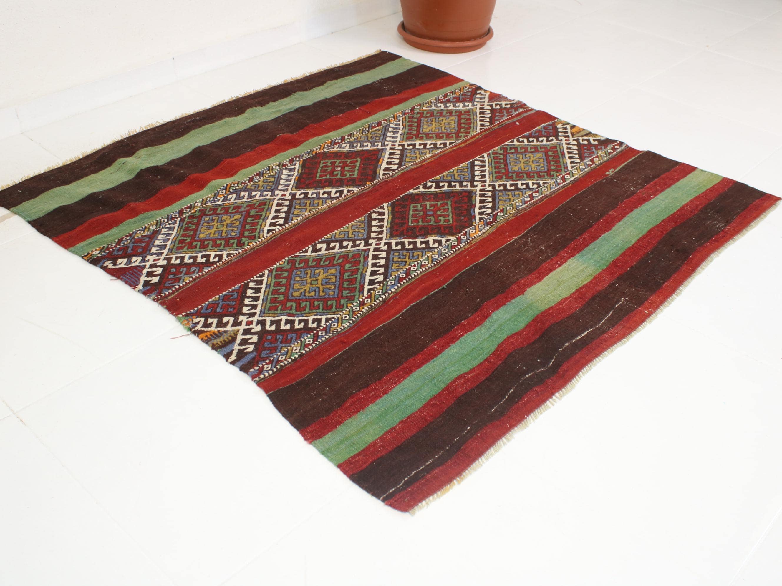 Handmade Turkish Wool Door Mat: Vintage Oushak Rug (3.7x4.0 Ft) - Etsy