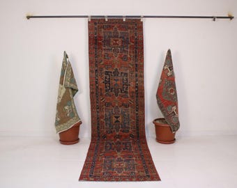 3x10 Red Hallway Rug,Handmade,Vintage,Neutral Wool, Turkish Runner Rug, 2.6x9.8 Ft