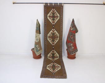 2x10 Brown Runner Rug, Handmade, Vintage Turkish Runner, Antique, Washable, Wool, Oushak, Moroccan