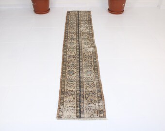 1x8 Patchwork Runner,Handmade,Vintage,Neutral Wool Rug,Turkish Runner,Home Decor,Bohemian Decor,Oriental,Oushak,Traditional,Anatolian Rug
