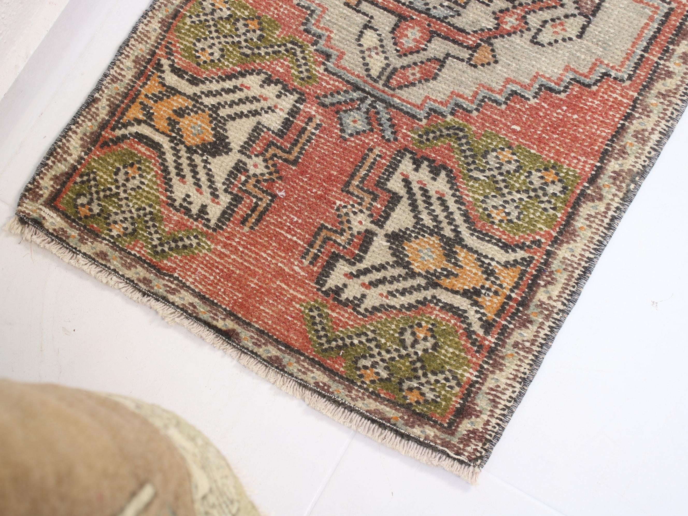 2x3 Vintage Red Rug, Door Mat, Handmade Turkish Rug, Washable