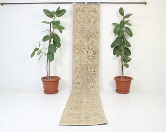 2x11 Patchwork Runner,Beige Runner,Handmade,Vintage,Neutral Wool,Turkish Runner Rug,Home Decor,Bohemian Rug,Oushak,Traditional,1.8 x 10.6 Ft