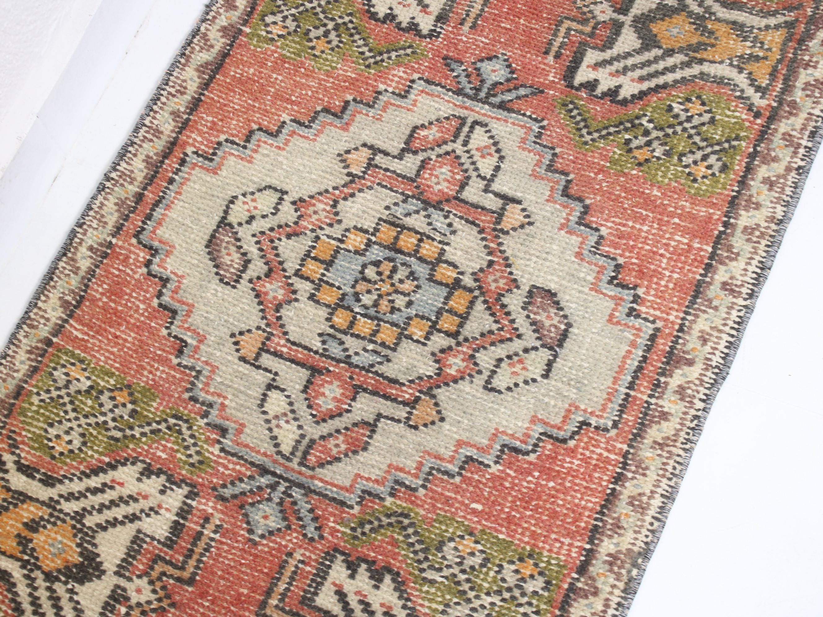 2x3 Vintage Red Rug, Door Mat, Handmade Turkish Rug, Washable