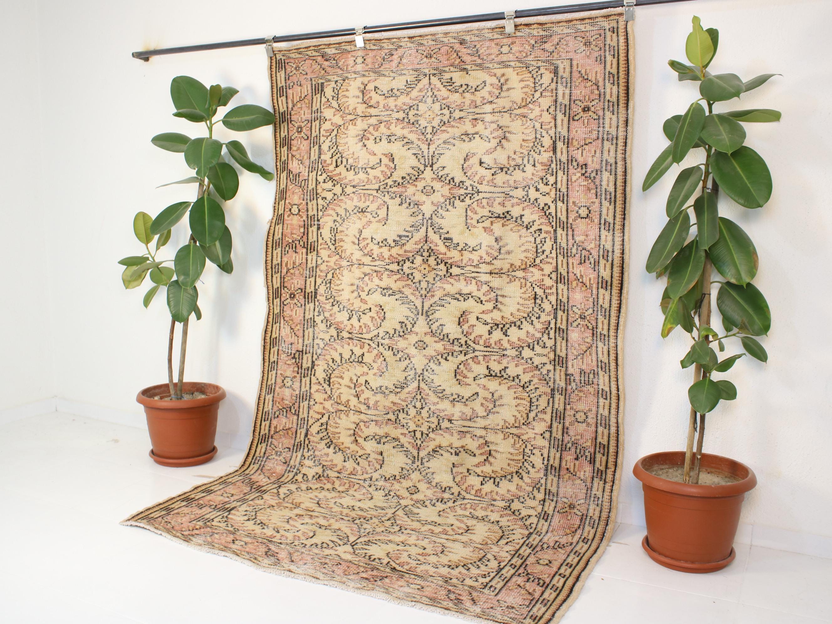 5x8 ベージュエリアラグ、ハンドメイド、ヴィンテージ、ニュートラル