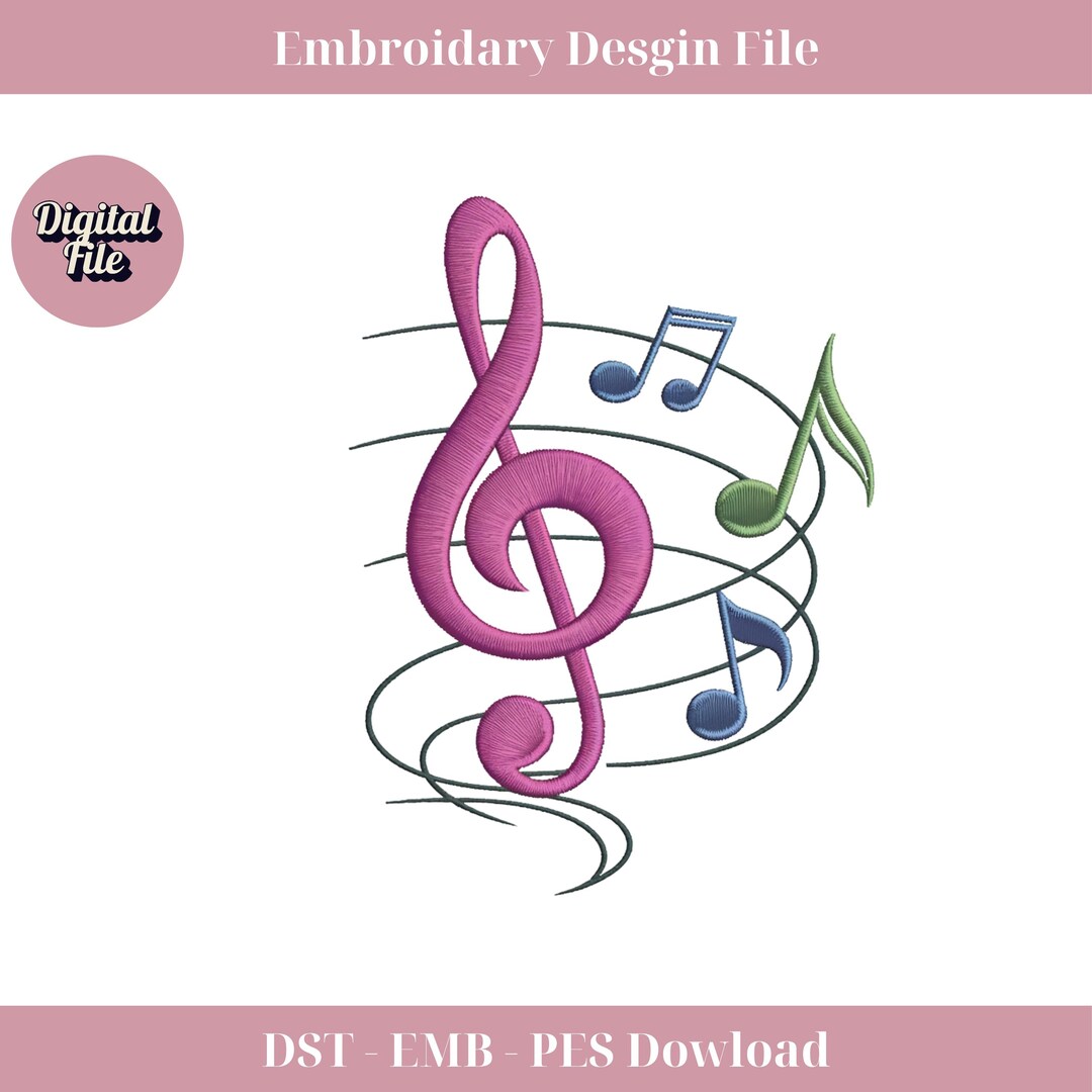 Musical Notes With Swirls & Symbols Machine Embroidery Design, Song ...