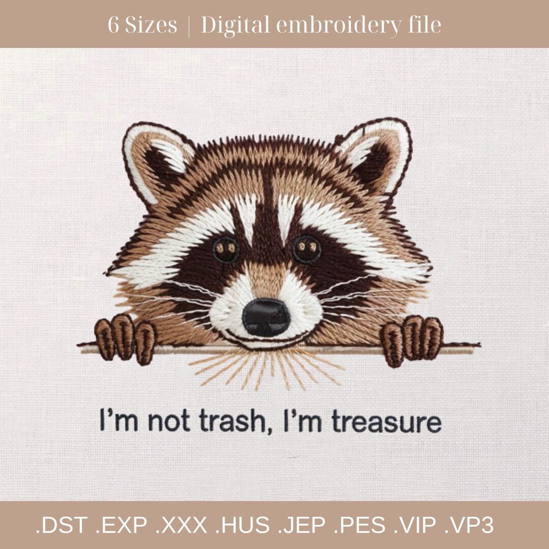 Cute Raccoon Machine Embroidery Design, 6 Sizes, Perfect for Animal ...