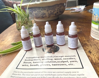 Taxidermy supply of Liquatan in 10ml bottles.