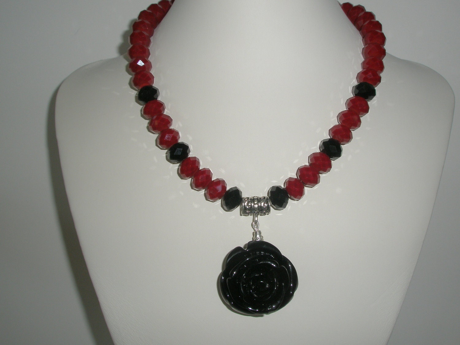 Red Necklace With Black Rose Pendant and Free Pair of - Etsy