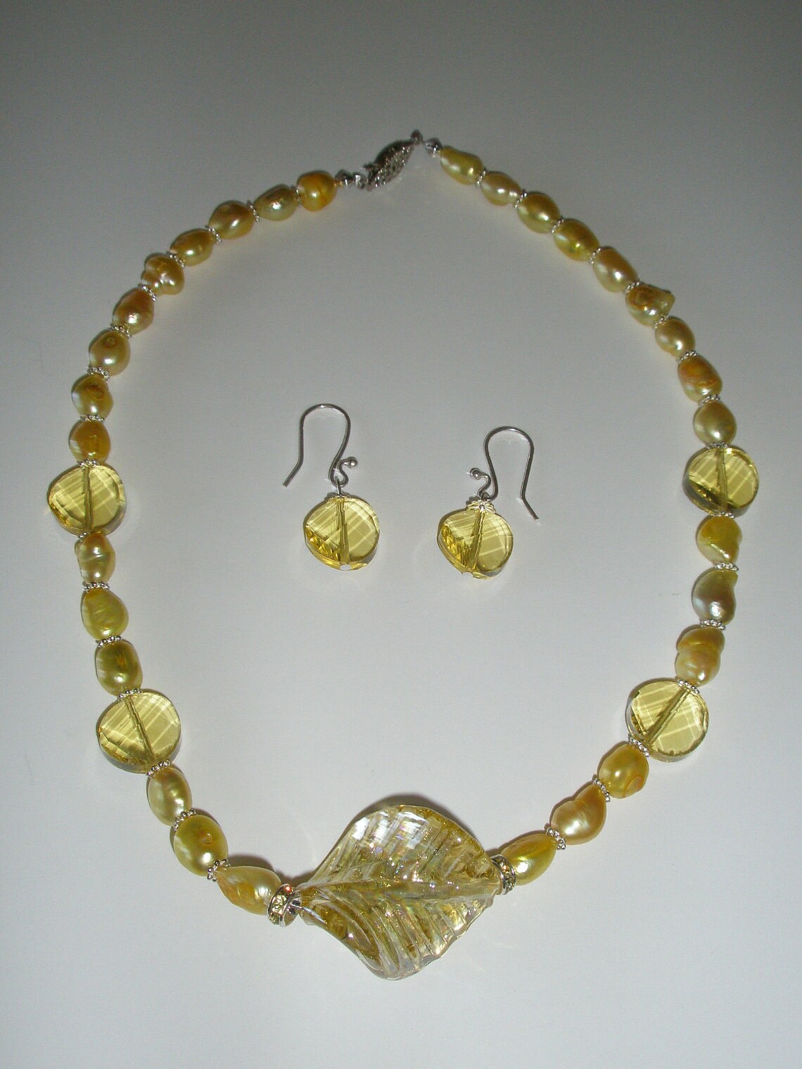 Yellow Glass Leaf Necklace With Yellow Freshwater Pearls - Etsy