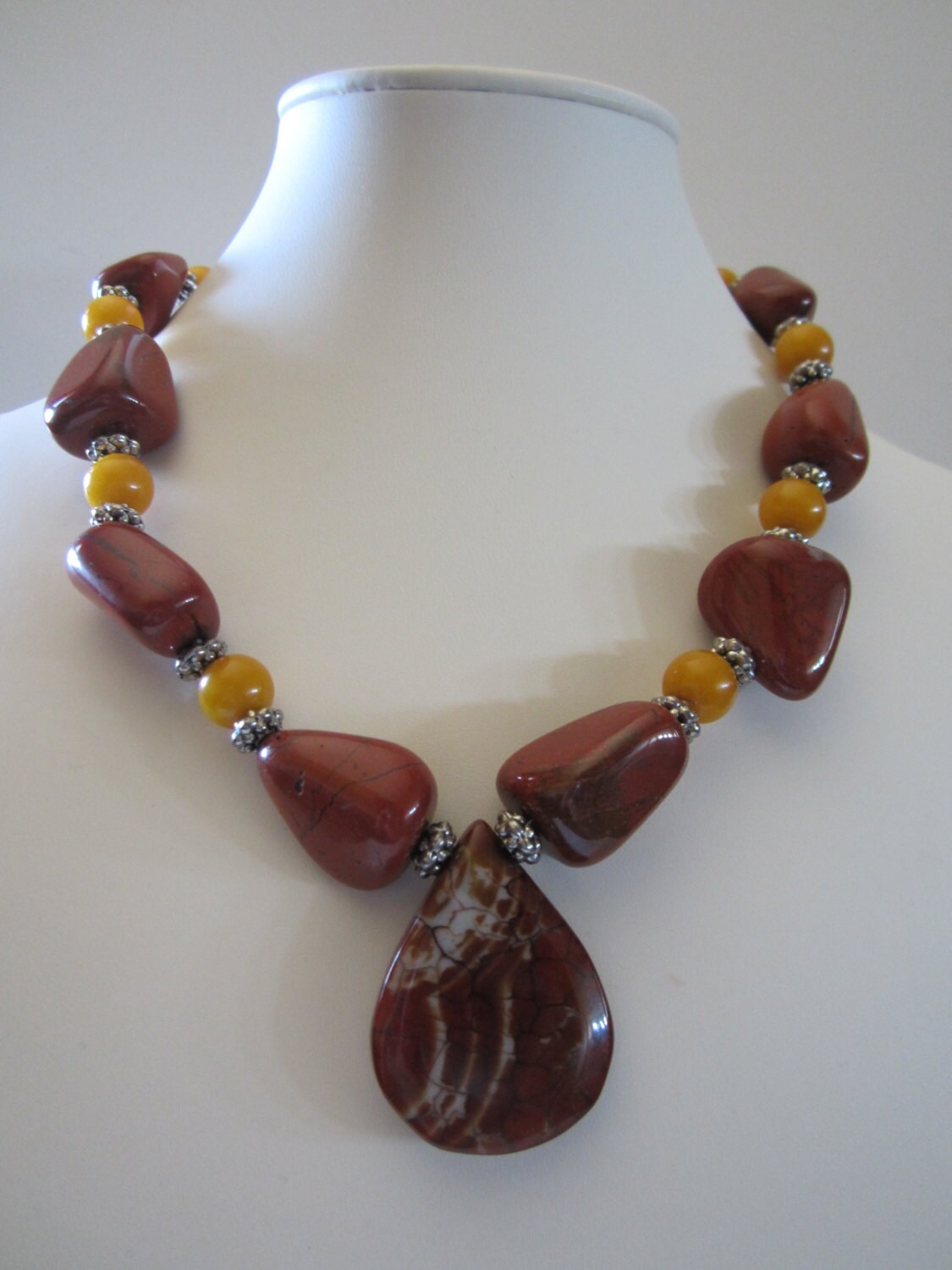 Statement Necklace With Red Jasper and Yellow Malaysia Jade - Etsy
