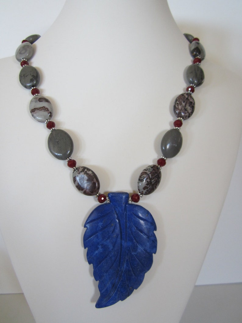 Statement Necklace With Crazy Blue Howlite Big Leaf Pendant,fall ...